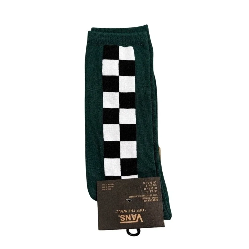 Vans Checkered Crew Socks Mens Womens 6.5-9 Dark Green White Athletic Casual